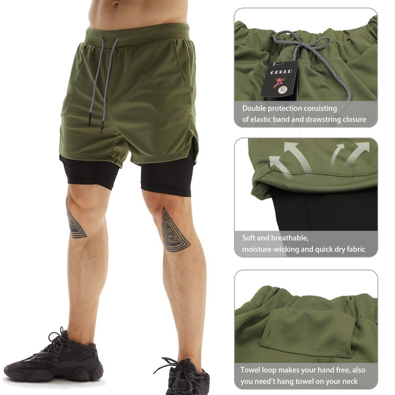 OEBLD Mens Athletic Shorts 2-in-1 Gym Workout Running 7'' Shorts with Towel loop - Image 3